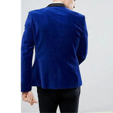 Slim Fit Royal Blue Velvet Men Suits with Black Pants 2 Pieces Groom Tuxedo Male Fashion Wedding Blazer Latest Style
